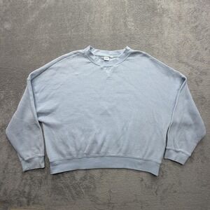 Gap Sweatshirt Women XL Blue Pullover Waffle Knit Relaxed Oversized Cotton Blend
